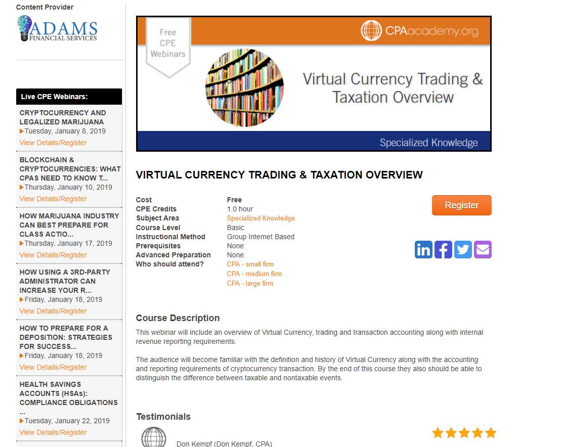 virtual currency trading taxation webinar